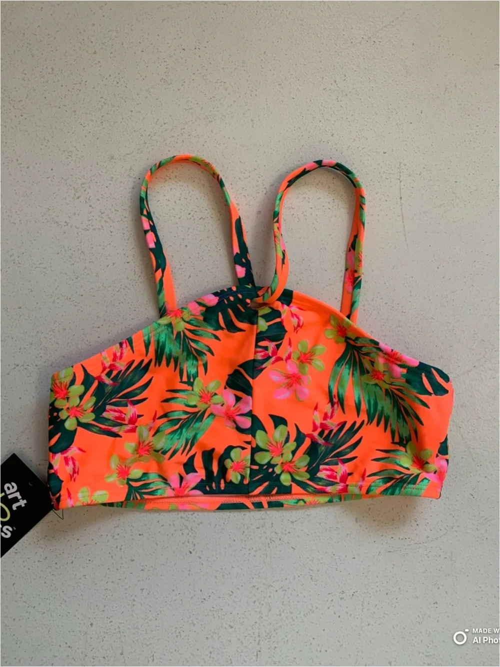 Art Class Girls Neon Orange Tropical Floral Bikini Set Size XL NWT Beach
